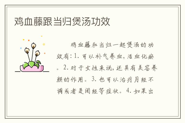 鸡血藤跟当归煲汤功效